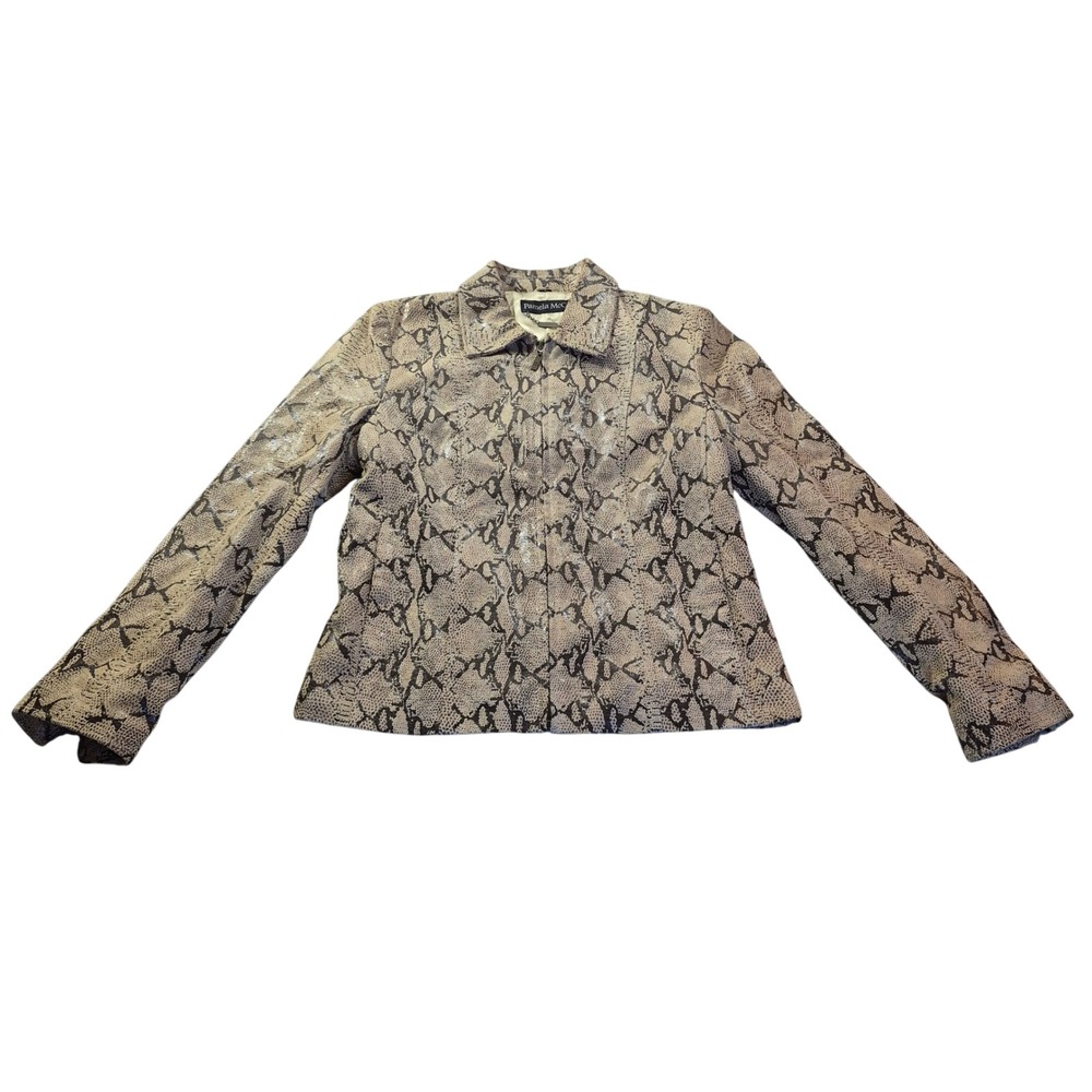 Pamela McCoy Snakeskin Look Leather Jacket Womens Small Y2K Animal Print Zip Up